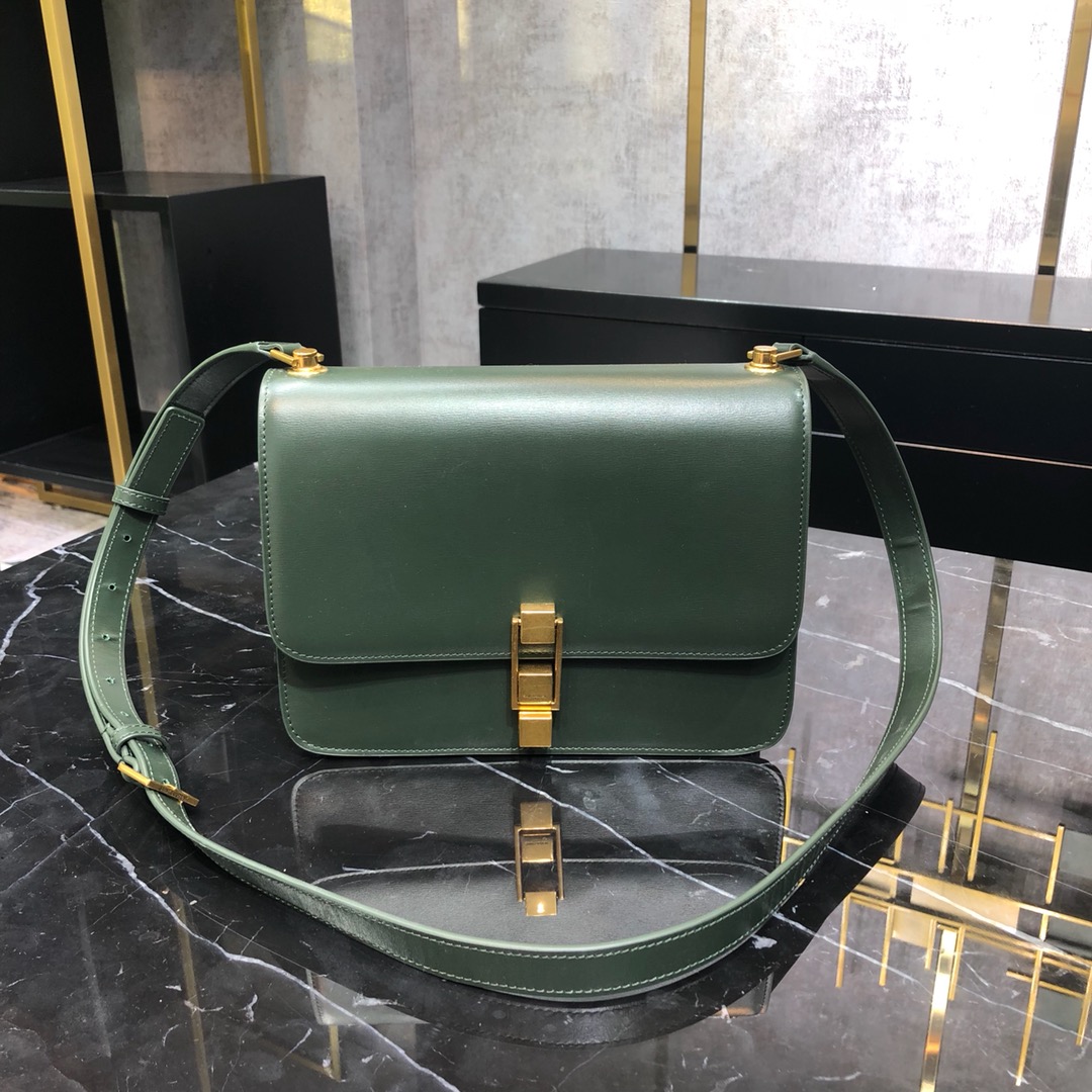 Saint Laurent Calfskin Le Carre Box Handbag Shoulder Bag Green 633214